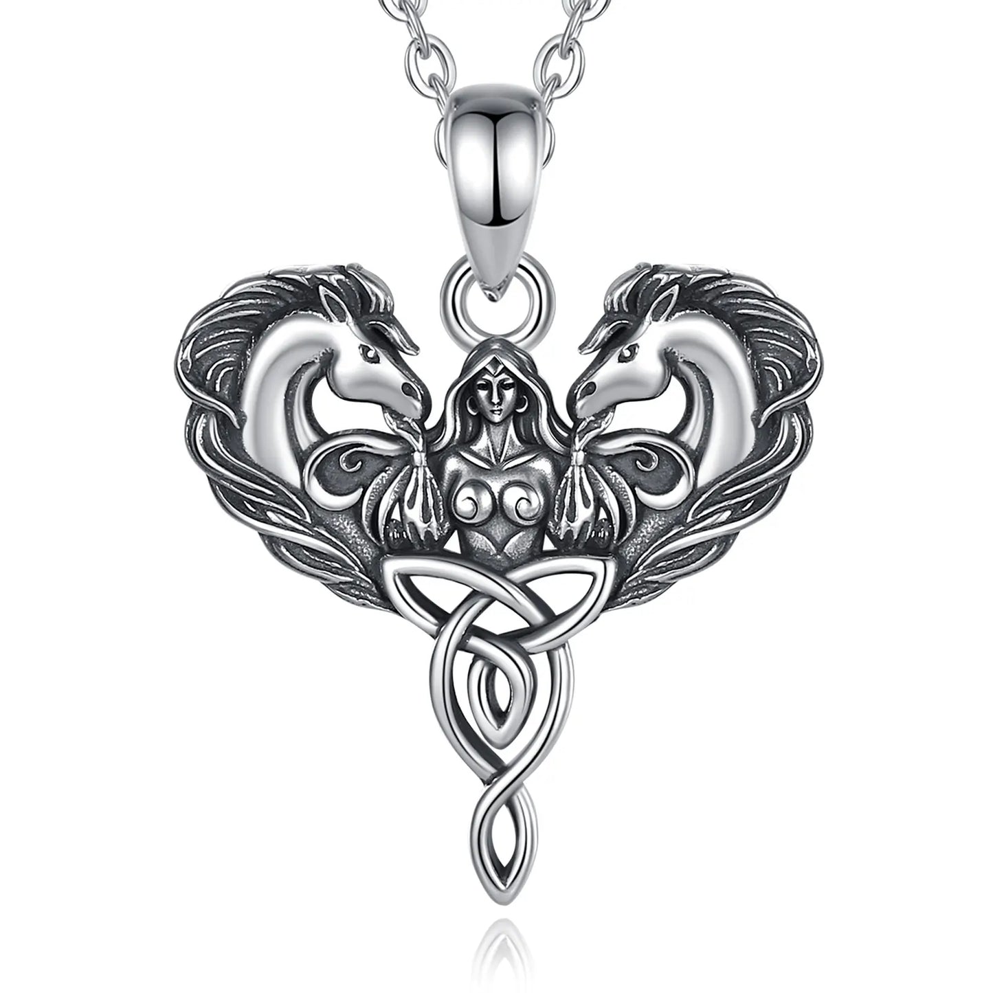 925 Sterling Silver Celtic Horse Pendant Wiccan Goddess Trinity Knot Necklace Pagan Spiritual Jewelry-MoonChildWorld