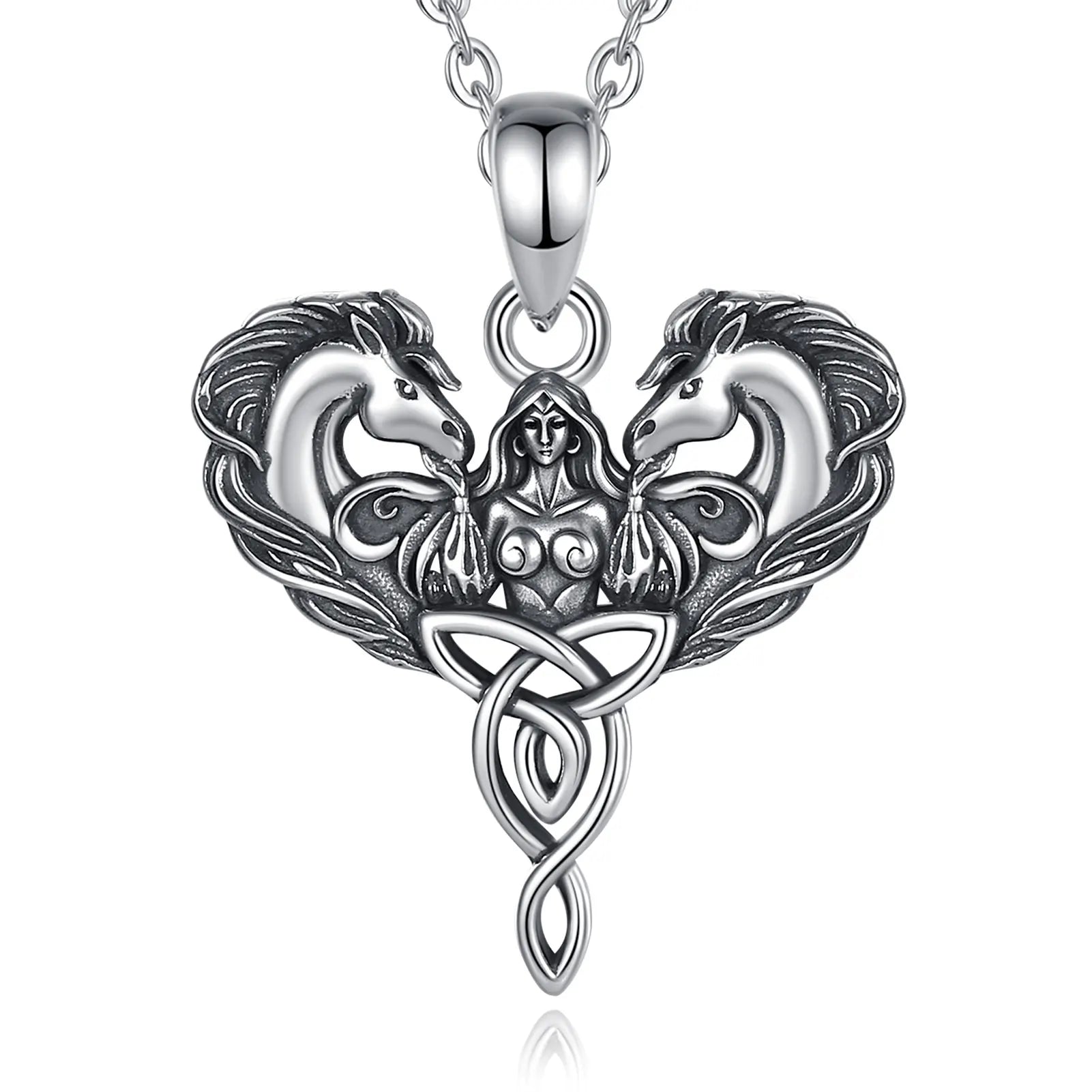 925 Sterling Silver Celtic Horse Pendant Wiccan Goddess Trinity Knot Necklace Pagan Spiritual Jewelry-MoonChildWorld