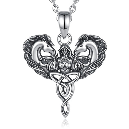 925 Sterling Silver Celtic Horse Pendant Wiccan Goddess Trinity Knot Necklace Pagan Spiritual Jewelry-MoonChildWorld