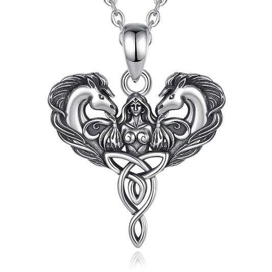 925 Sterling Silver Celtic Horse Pendant Wiccan Goddess Trinity Knot Necklace Pagan Spiritual Jewelry-MoonChildWorld