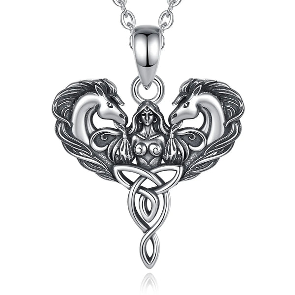 925 Sterling Silver Celtic Horse Pendant Wiccan Goddess Trinity Knot Necklace Pagan Spiritual Jewelry-MoonChildWorld