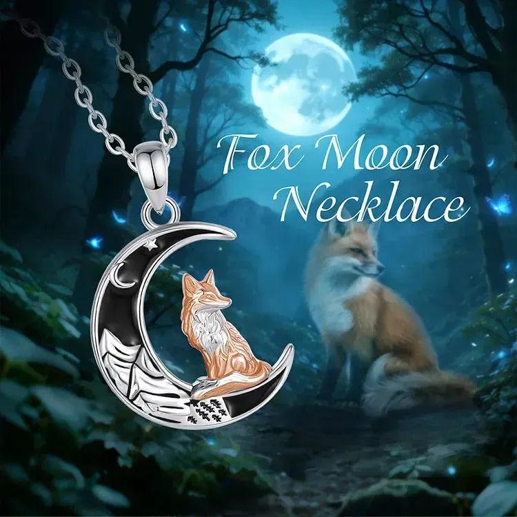 925 Sterling Silver Crescent Moon Fox Necklace Wicca Pagan Jewelry-MoonChildWorld