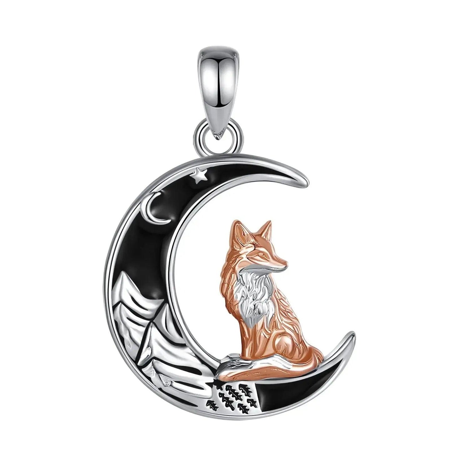 925 Sterling Silver Crescent Moon Fox Necklace Wicca Pagan Jewelry-MoonChildWorld