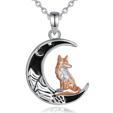 925 Sterling Silver Crescent Moon Fox Necklace Wicca Pagan Jewelry-MoonChildWorld