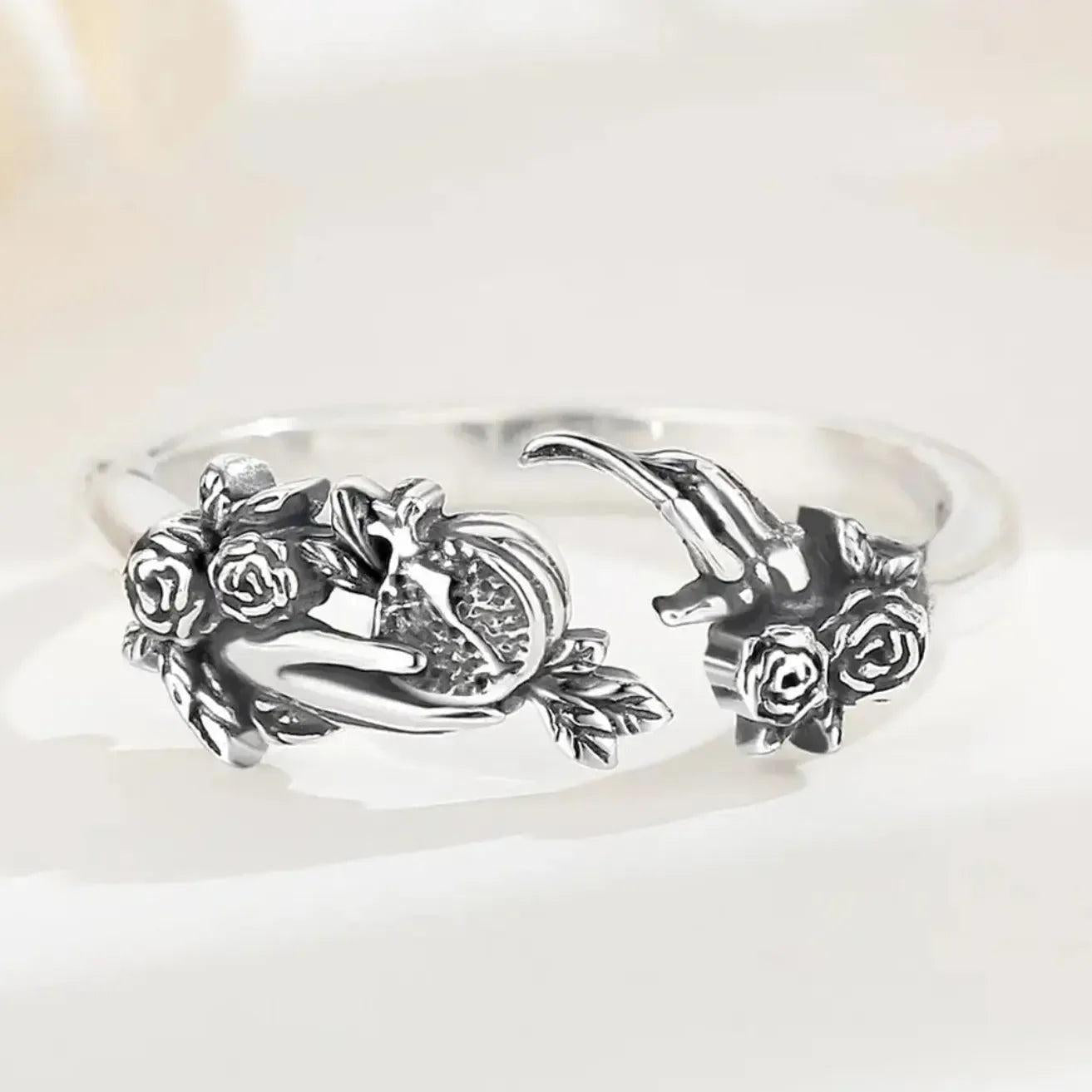 925 Sterling Silver Dark Goddess Persephone Adjustable Ring Pomegranate Skull Ring Greek Mythology Wicca Jewelry-MoonChildWorld