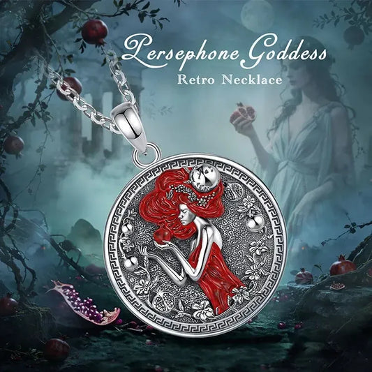 925 Sterling Silver Dark Goddess Persephone Necklace Pomegranate Skull Pendant Greek Mythology Jewelry-MoonChildWorld