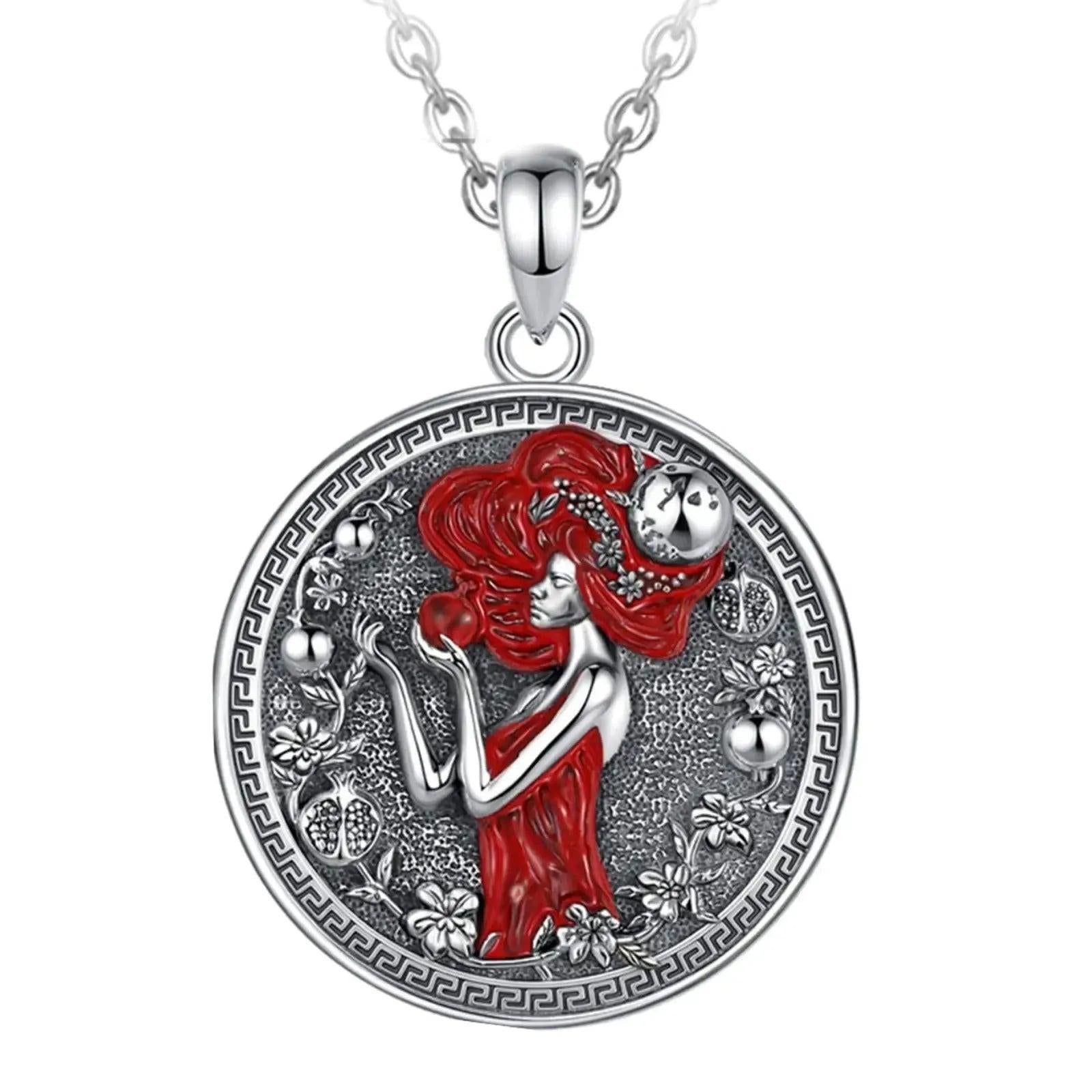 925 Sterling Silver Dark Goddess Persephone Necklace Pomegranate Skull Pendant Greek Mythology Jewelry-MoonChildWorld