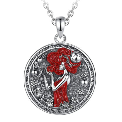 925 Sterling Silver Dark Goddess Persephone Necklace Pomegranate Skull Pendant Greek Mythology Jewelry-MoonChildWorld