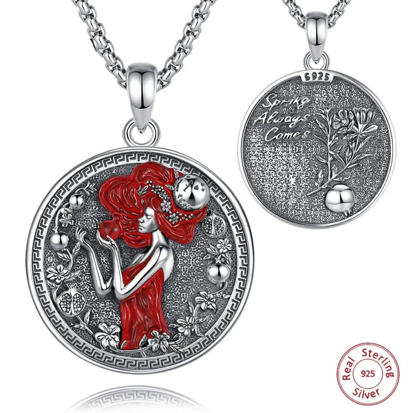 925 Sterling Silver Dark Goddess Persephone Necklace Pomegranate Skull Pendant Greek Mythology Jewelry-MoonChildWorld