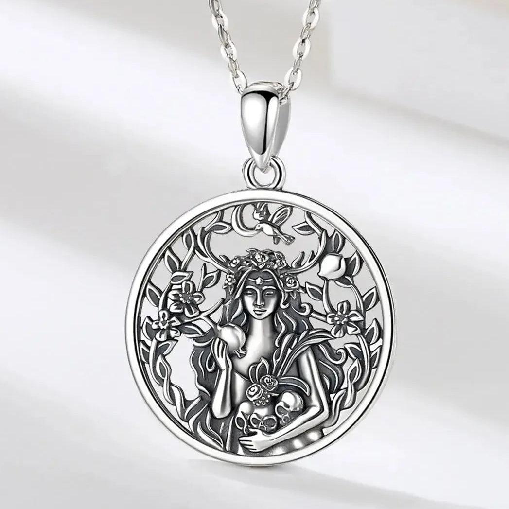 925 Sterling Silver Dark Goddess Persephone Necklace Pomegranate Skull Pendant Greek Mythology Pagan Jewelry-MoonChildWorld