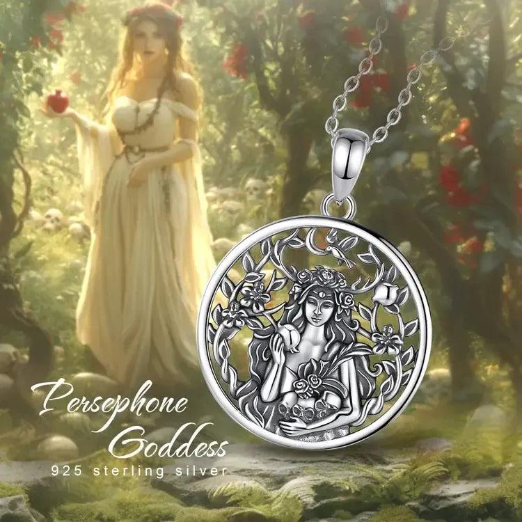 925 Sterling Silver Dark Goddess Persephone Necklace Pomegranate Skull Pendant Greek Mythology Pagan Jewelry-MoonChildWorld
