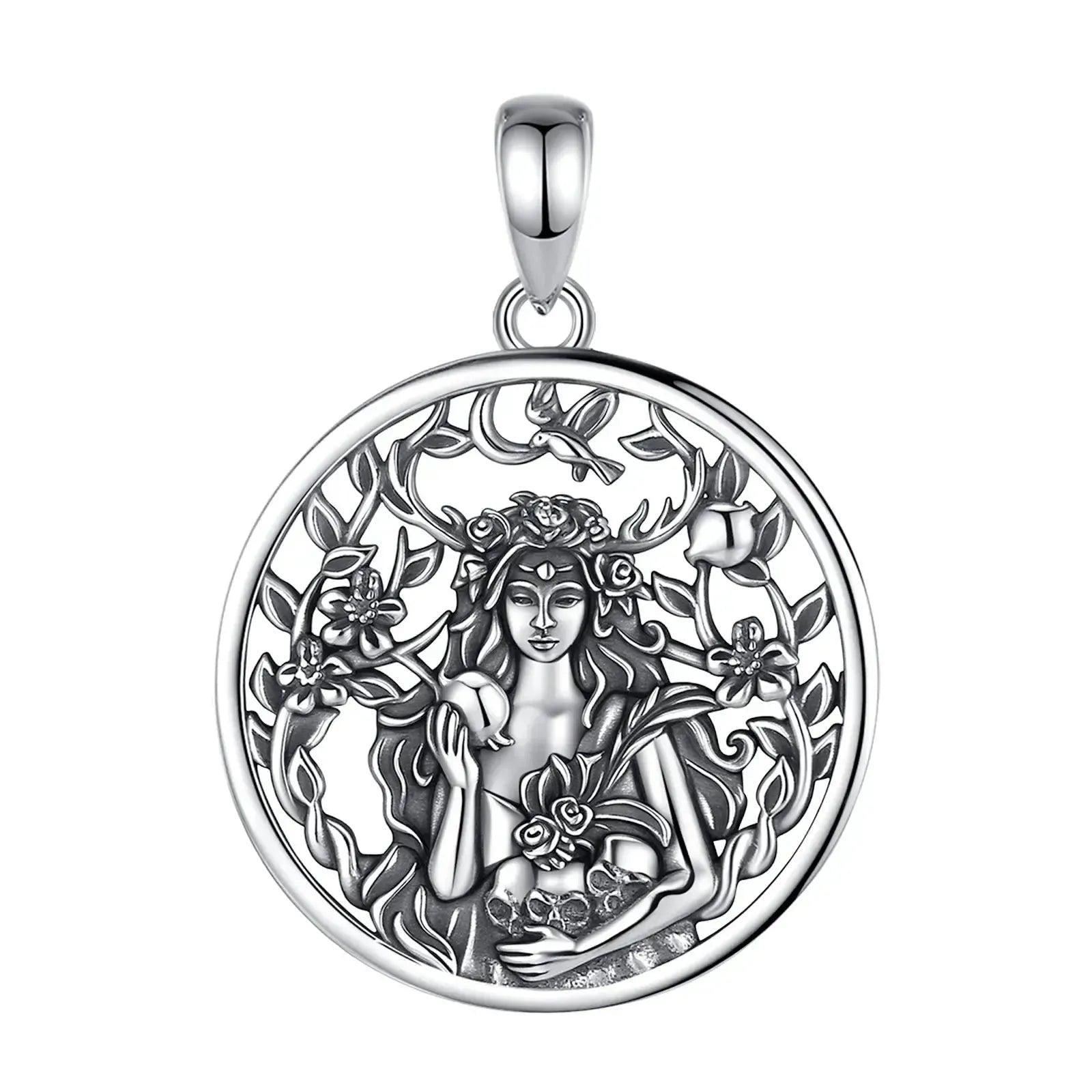 925 Sterling Silver Dark Goddess Persephone Necklace Pomegranate Skull Pendant Greek Mythology Pagan Jewelry-MoonChildWorld