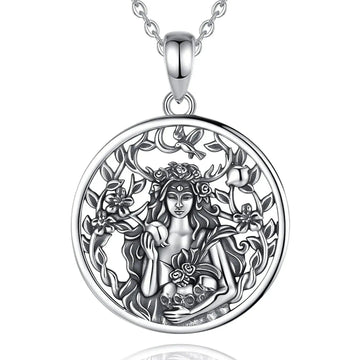 925 Sterling Silver Dark Goddess Persephone Necklace Pomegranate Skull Pendant Greek Mythology Pagan Jewelry-MoonChildWorld