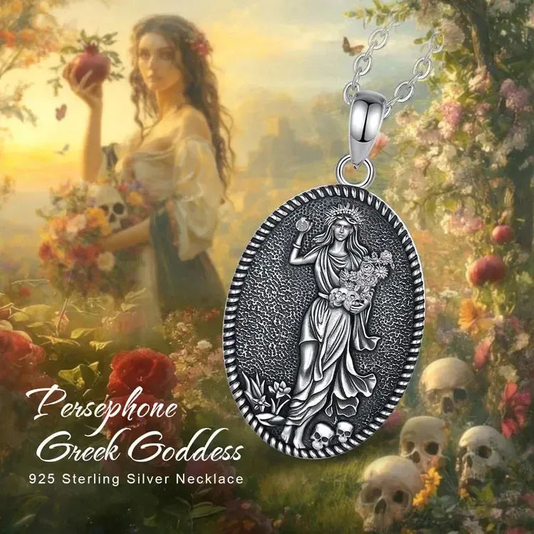925 Sterling Silver Dark Goddess Persephone Necklace Pomegranate Skull Pendant Greek Mythology Wiccan Jewelry-MoonChildWorld