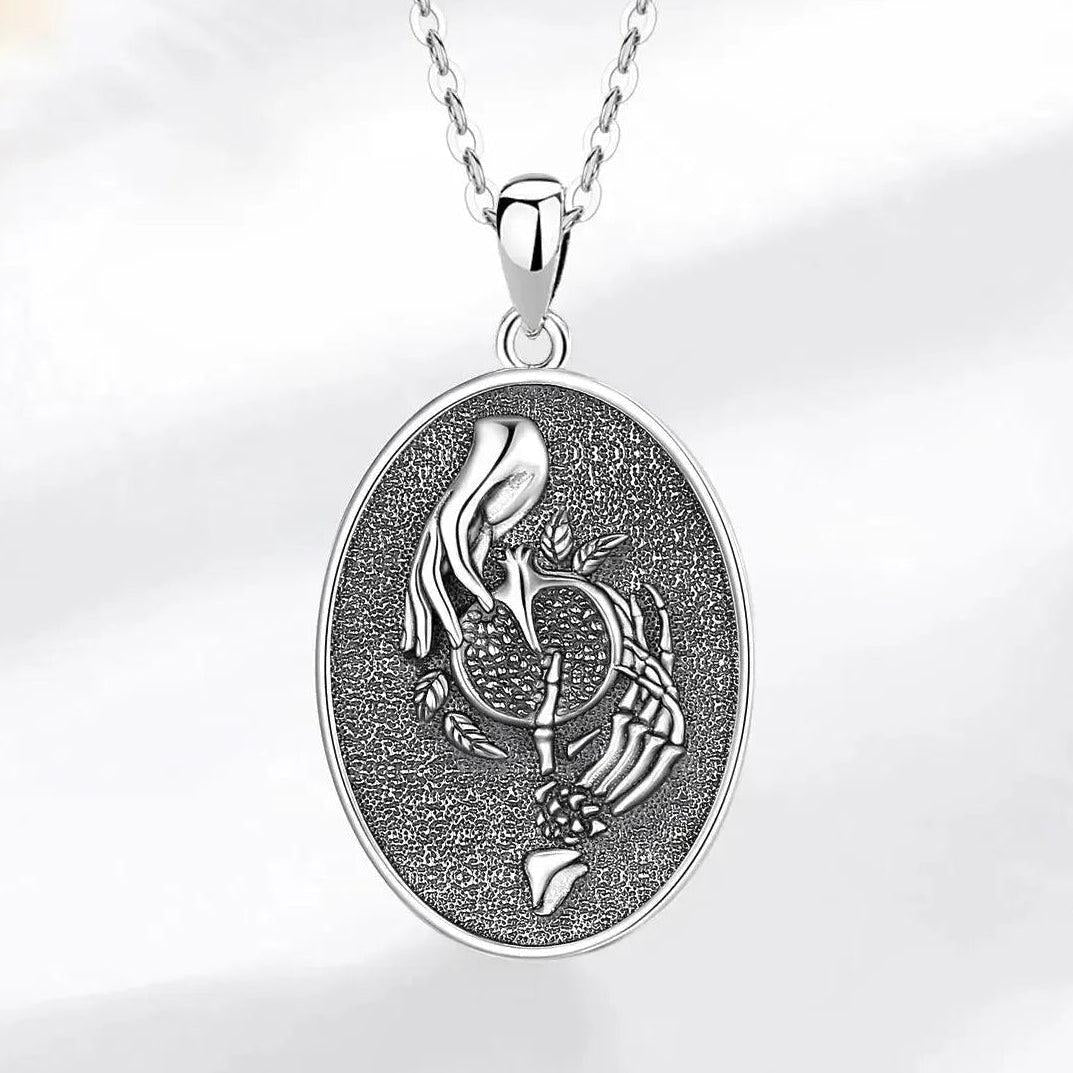 925 Sterling Silver Dark Goddess Persephone Necklace Pomegranate Skull Pendant Greek Mythology Wiccan Jewelry-MoonChildWorld