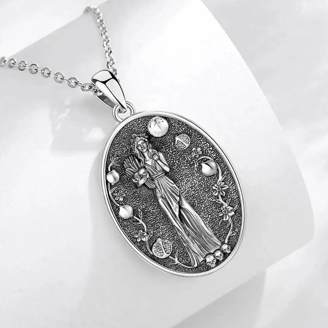 925 Sterling Silver Dark Goddess Persephone Necklace Pomegranate Skull Pendant Greek Mythology Wiccan Jewelry-MoonChildWorld