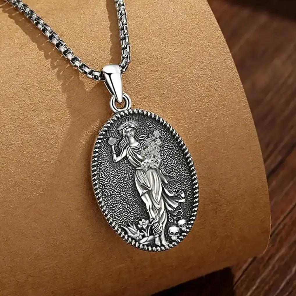 925 Sterling Silver Dark Goddess Persephone Necklace Pomegranate Skull Pendant Greek Mythology Wiccan Jewelry-MoonChildWorld