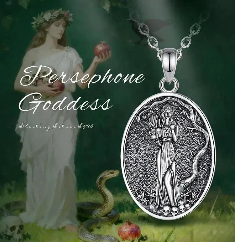 925 Sterling Silver Dark Goddess Persephone Necklace Pomegranate Skull Pendant Greek Mythology Wiccan Jewelry-MoonChildWorld