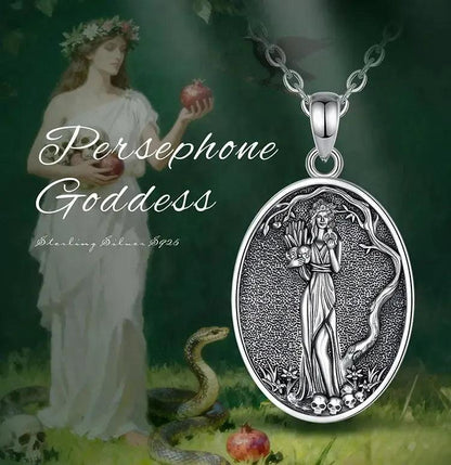 925 Sterling Silver Dark Goddess Persephone Necklace Pomegranate Skull Pendant Greek Mythology Wiccan Jewelry-MoonChildWorld
