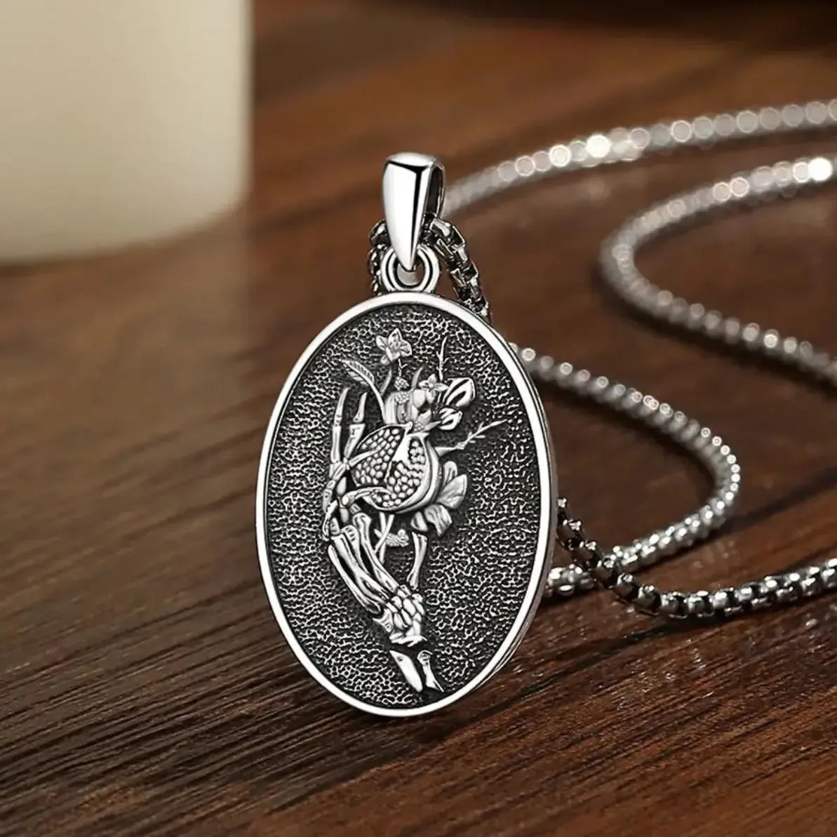 925 Sterling Silver Dark Goddess Persephone Necklace Pomegranate Skull Pendant Greek Mythology Wiccan Jewelry-MoonChildWorld
