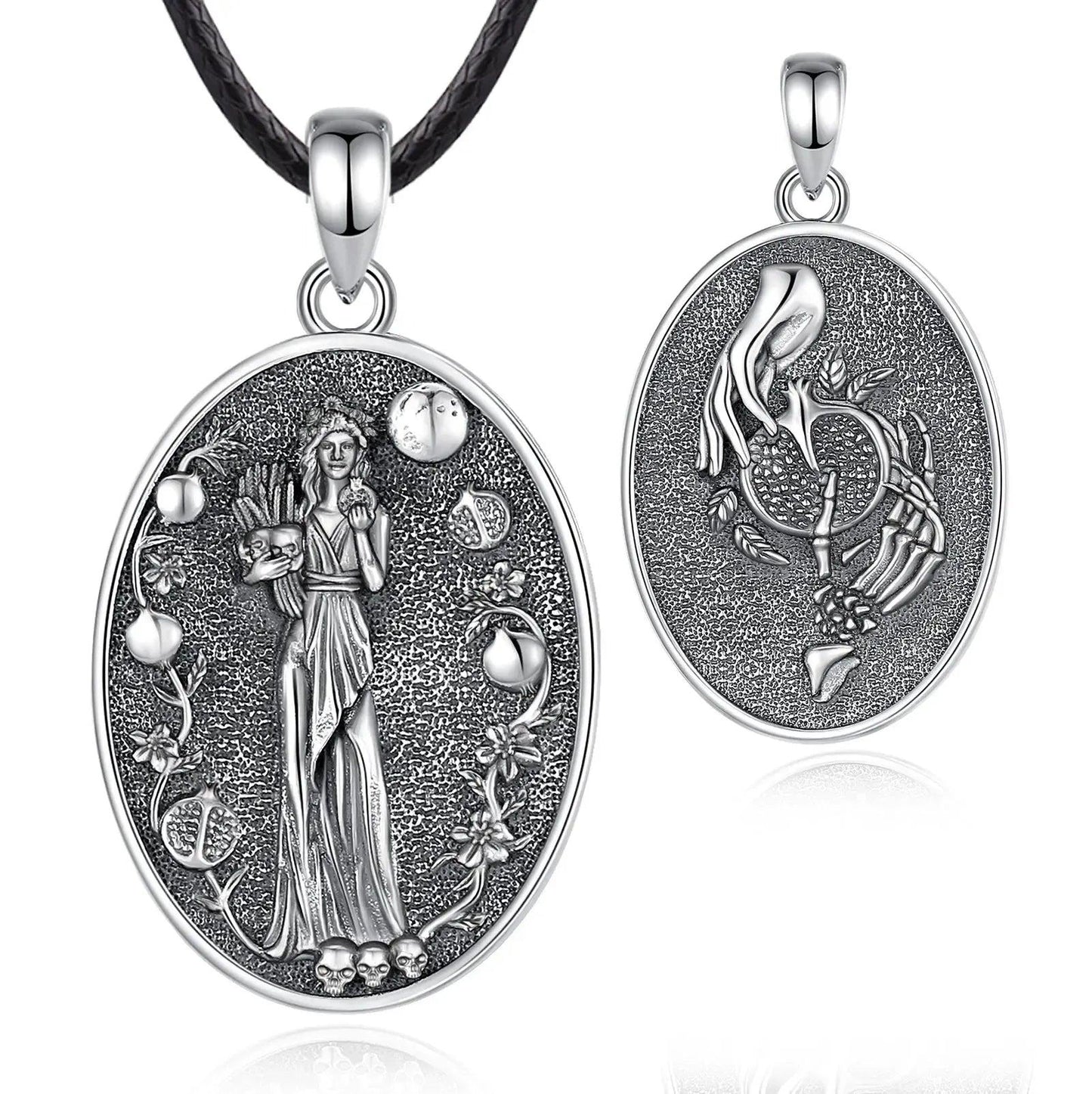 925 Sterling Silver Dark Goddess Persephone Necklace Pomegranate Skull Pendant Greek Mythology Wiccan Jewelry-MoonChildWorld