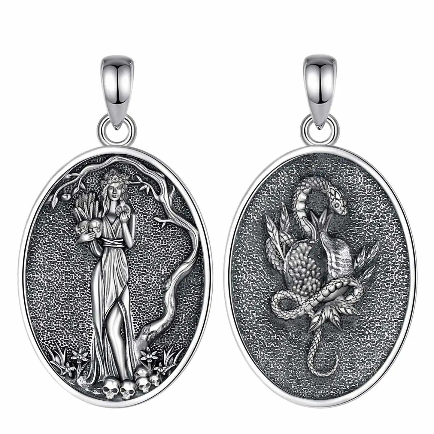 925 Sterling Silver Dark Goddess Persephone Necklace Pomegranate Skull Pendant Greek Mythology Wiccan Jewelry-MoonChildWorld