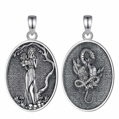 925 Sterling Silver Dark Goddess Persephone Necklace Pomegranate Skull Pendant Greek Mythology Wiccan Jewelry-MoonChildWorld