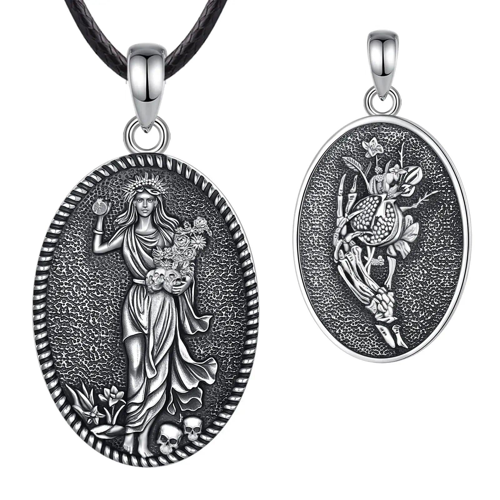 925 Sterling Silver Dark Goddess Persephone Necklace Pomegranate Skull Pendant Greek Mythology Wiccan Jewelry-MoonChildWorld