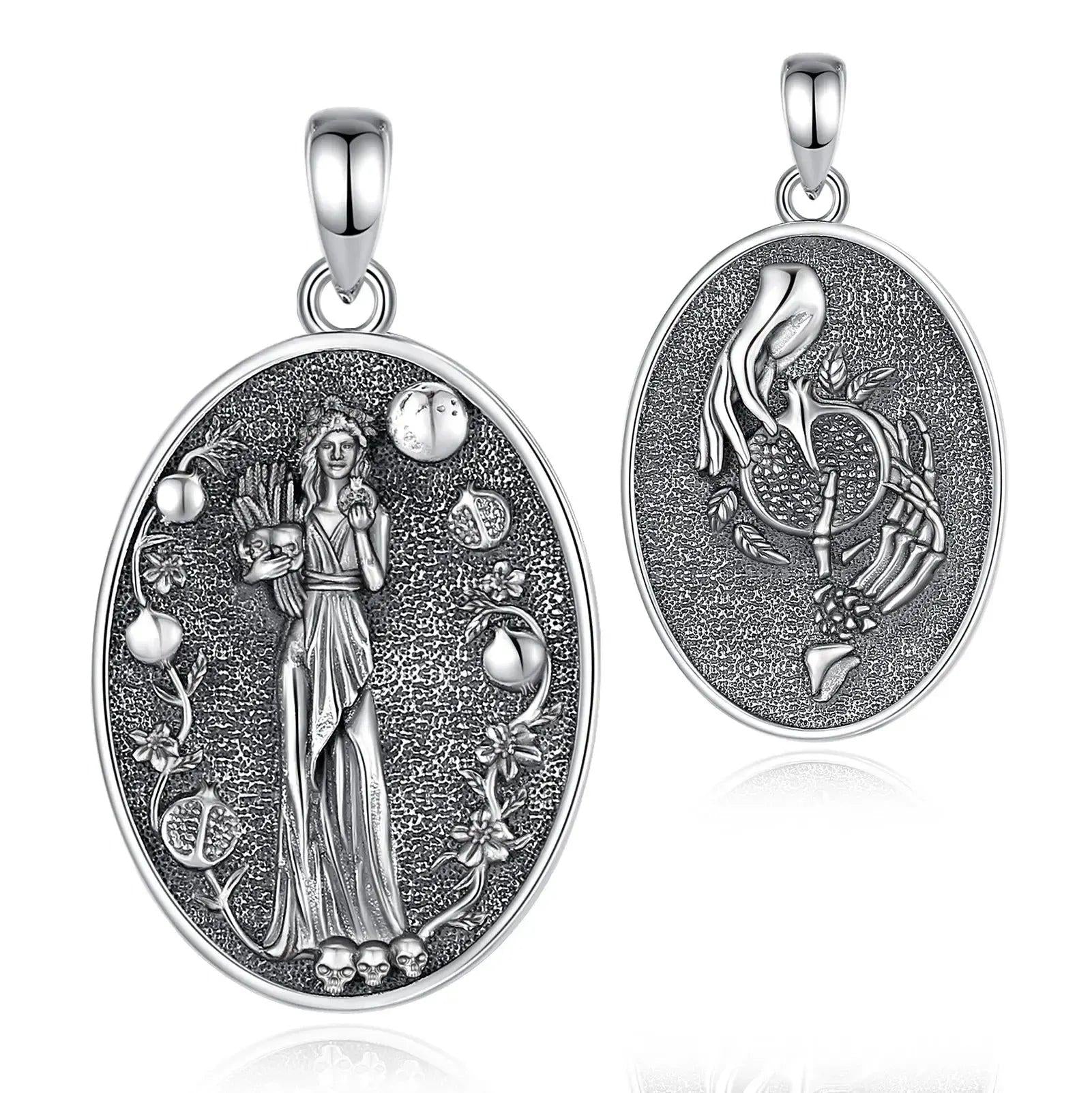 925 Sterling Silver Dark Goddess Persephone Necklace Pomegranate Skull Pendant Greek Mythology Wiccan Jewelry-MoonChildWorld