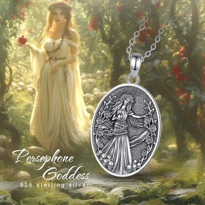 925 Sterling Silver Dark Goddess Persephone Necklace Pomegranate Skull Pendant Greek Mythology Wiccan Jewelry-MoonChildWorld