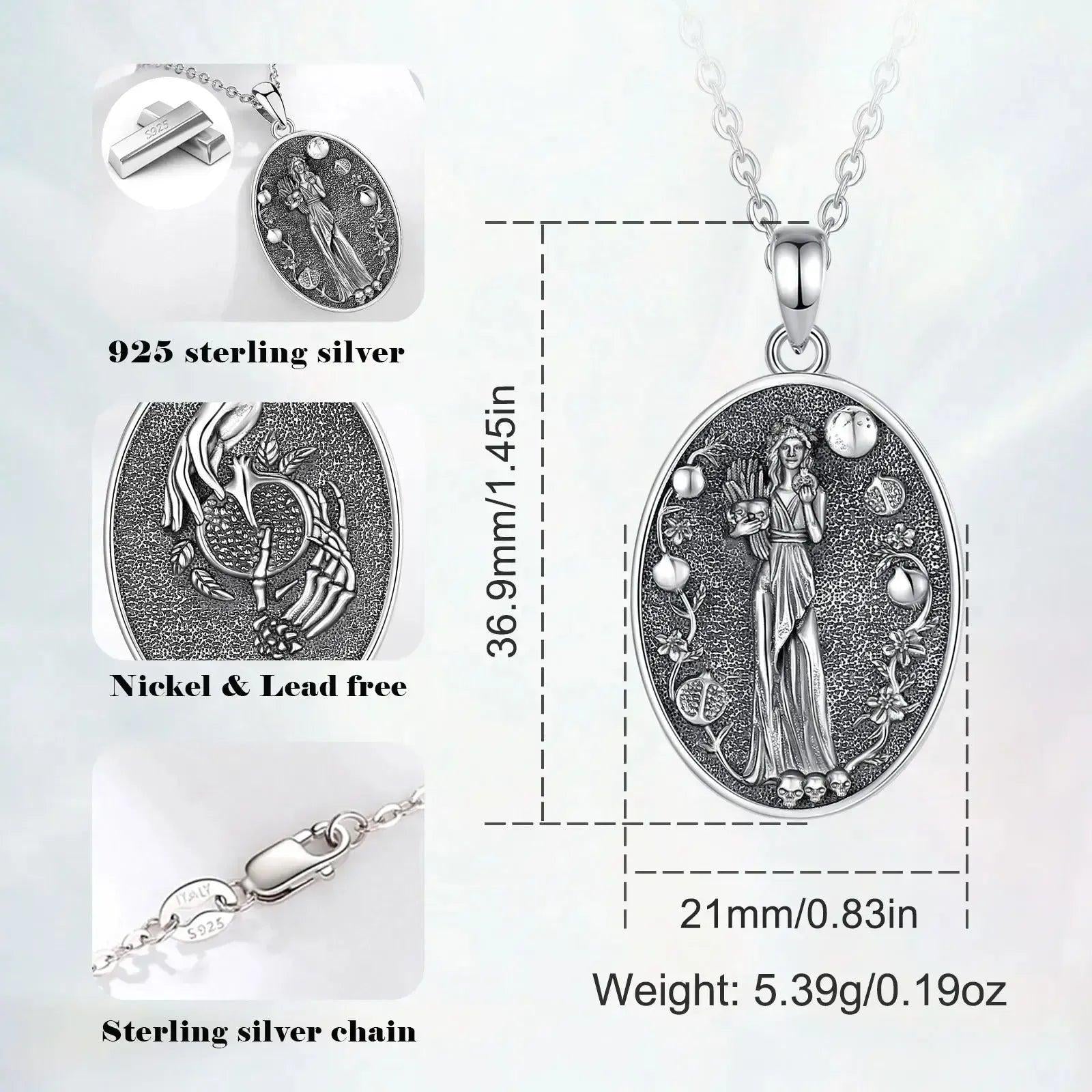 925 Sterling Silver Dark Goddess Persephone Necklace Pomegranate Skull Pendant Greek Mythology Wiccan Jewelry-MoonChildWorld