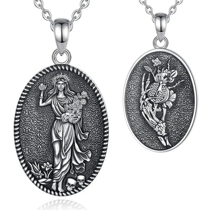 925 Sterling Silver Dark Goddess Persephone Necklace Pomegranate Skull Pendant Greek Mythology Wiccan Jewelry-MoonChildWorld