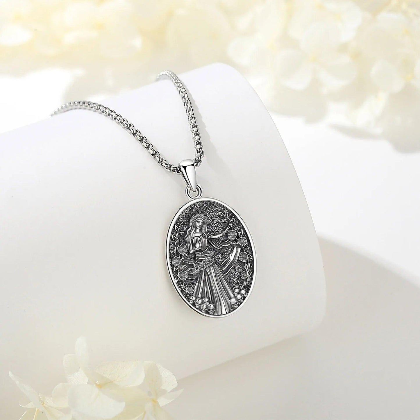 925 Sterling Silver Dark Goddess Persephone Necklace Pomegranate Skull Pendant Greek Mythology Wiccan Jewelry-MoonChildWorld