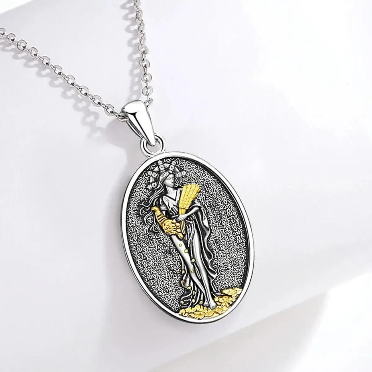 925 Sterling Silver Goddess of Fortune Necklace Greek Lucky Goddess Pendant Amulet Spiritual Pagan Jewelry-MoonChildWorld