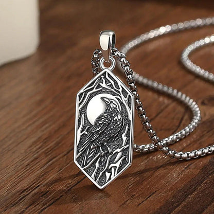 925 Sterling Silver Gothic Raven Necklace Viking Moon Crow Pendant Witch Amulet Nordic Mythological Jewelry-MoonChildWorld