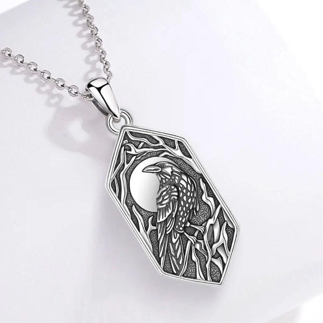 925 Sterling Silver Gothic Raven Necklace Viking Moon Crow Pendant Witch Amulet Nordic Mythological Jewelry-MoonChildWorld