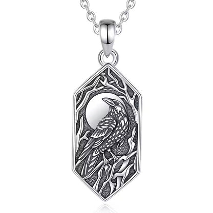 925 Sterling Silver Gothic Raven Necklace Viking Moon Crow Pendant Witch Amulet Nordic Mythological Jewelry-MoonChildWorld
