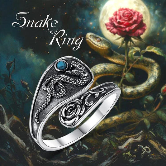 925 Sterling Silver Gothic Snake Ring - Witchy Turquoise Adjustable Ring Witch Jewelry-MoonChildWorld