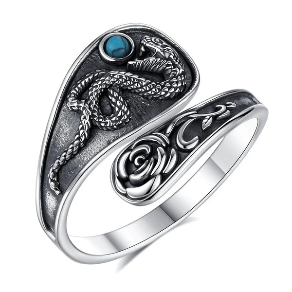 925 Sterling Silver Gothic Snake Ring - Witchy Turquoise Adjustable Ring Witch Jewelry-MoonChildWorld