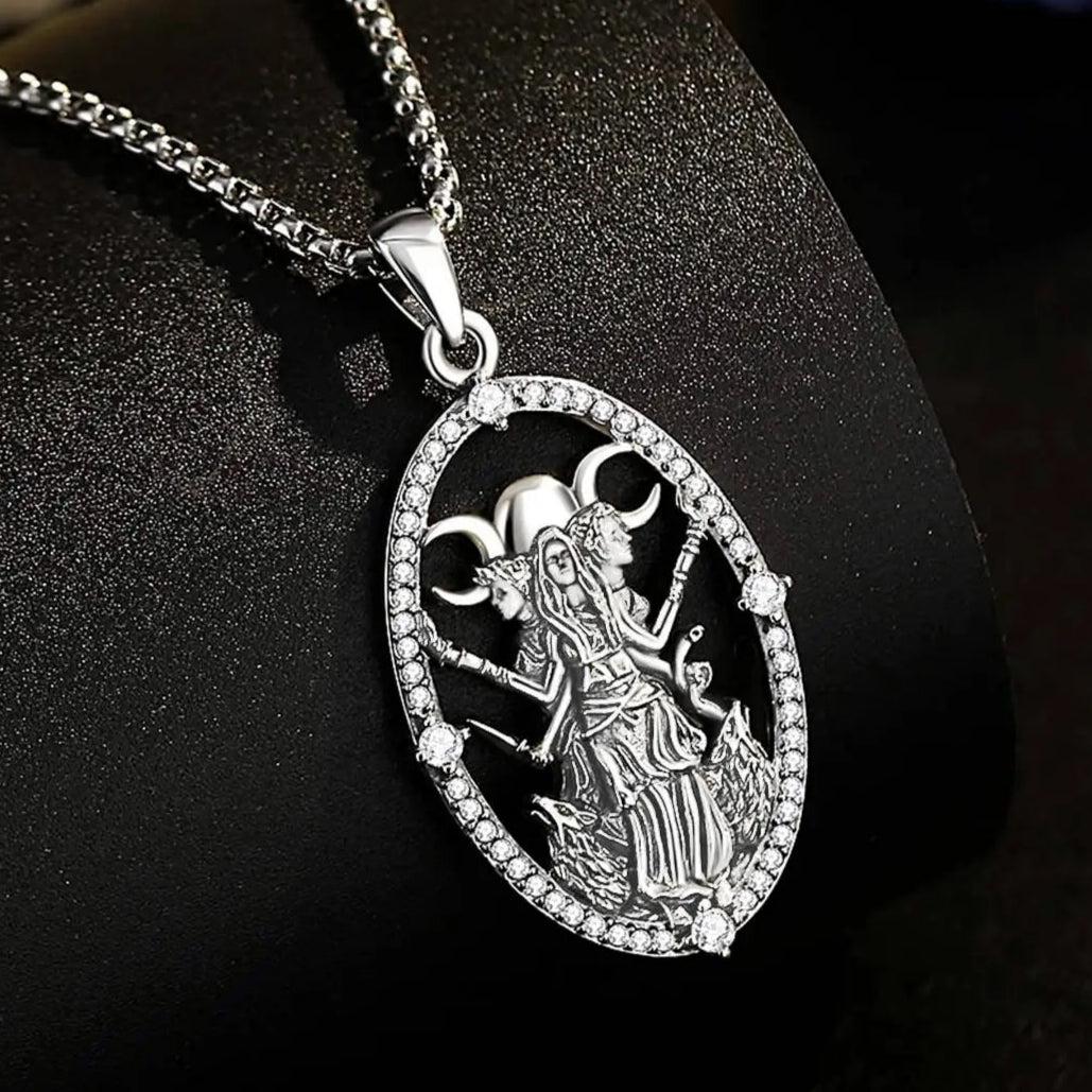 925 Sterling Silver Hecate Goddess Necklace - Wicca Triple Moon Goddess Necklace Witch Jewelry-MoonChildWorld