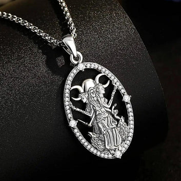 925 Sterling Silver Hecate Goddess Necklace - Wicca Triple Moon Goddess Necklace Witch Jewelry-MoonChildWorld