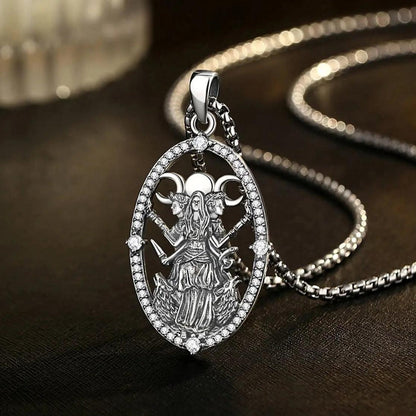 925 Sterling Silver Hecate Goddess Necklace - Wicca Triple Moon Goddess Necklace Witch Jewelry-MoonChildWorld
