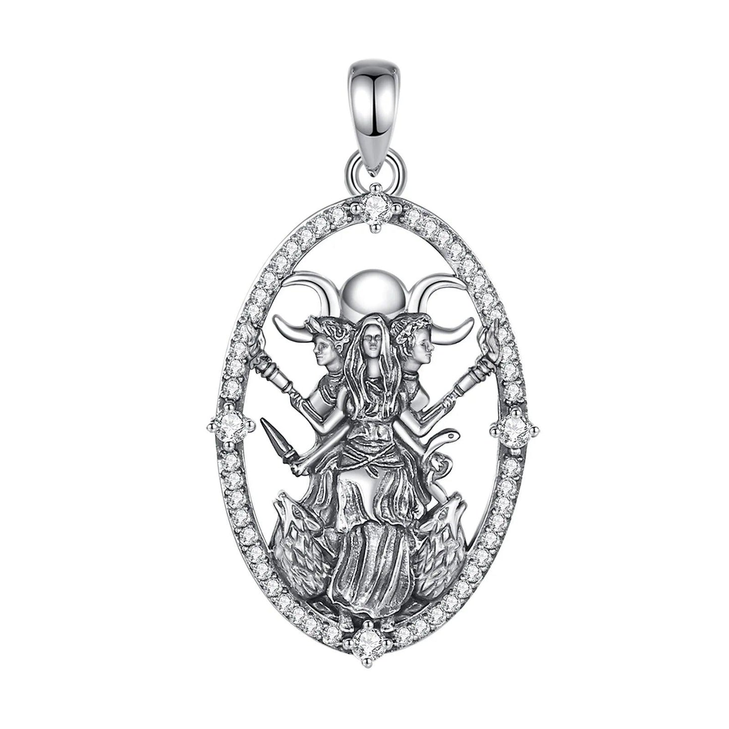 925 Sterling Silver Hecate Goddess Necklace - Wicca Triple Moon Goddess Necklace Witch Jewelry-MoonChildWorld