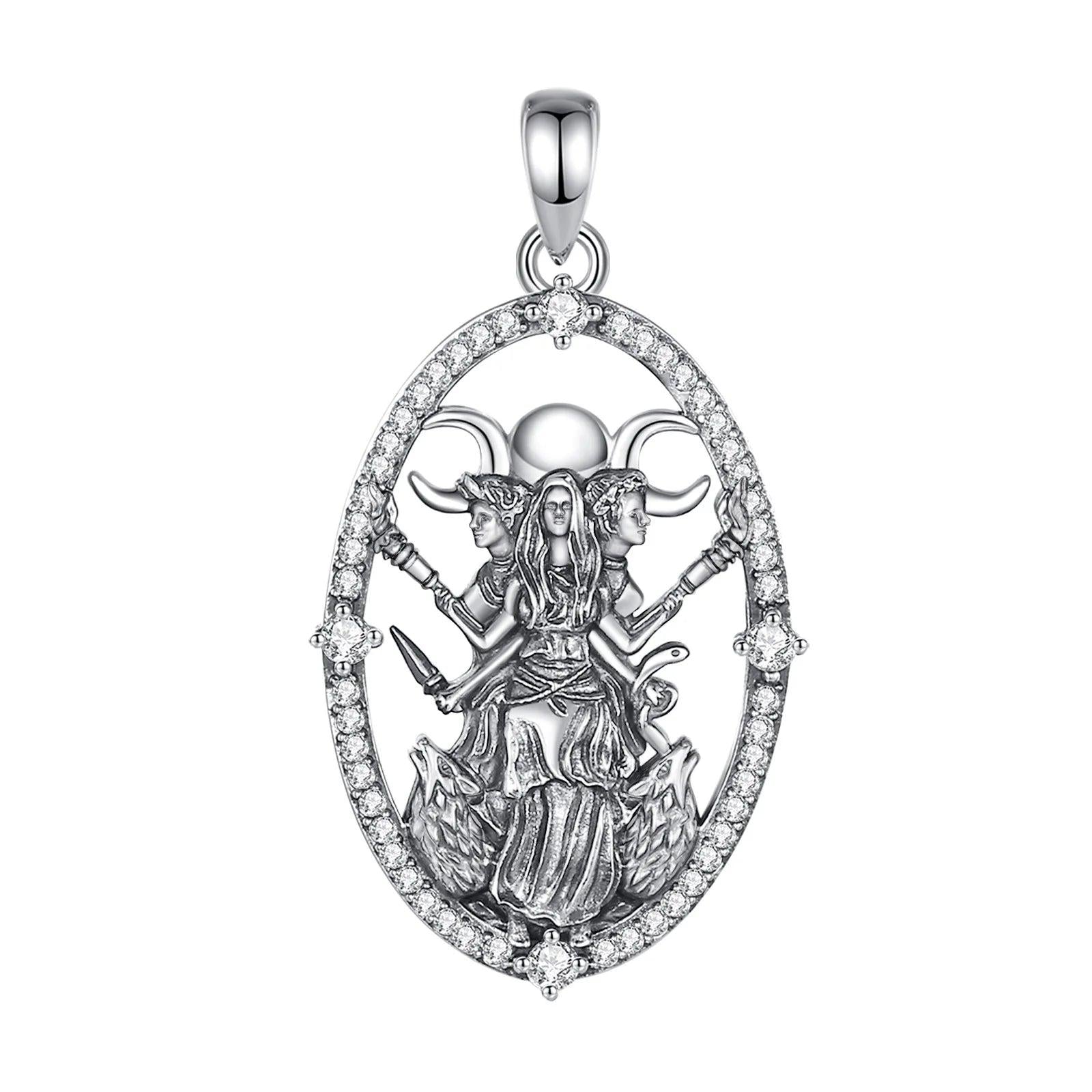 925 Sterling Silver Hecate Goddess Necklace - Wicca Triple Moon Goddess Necklace Witch Jewelry-MoonChildWorld