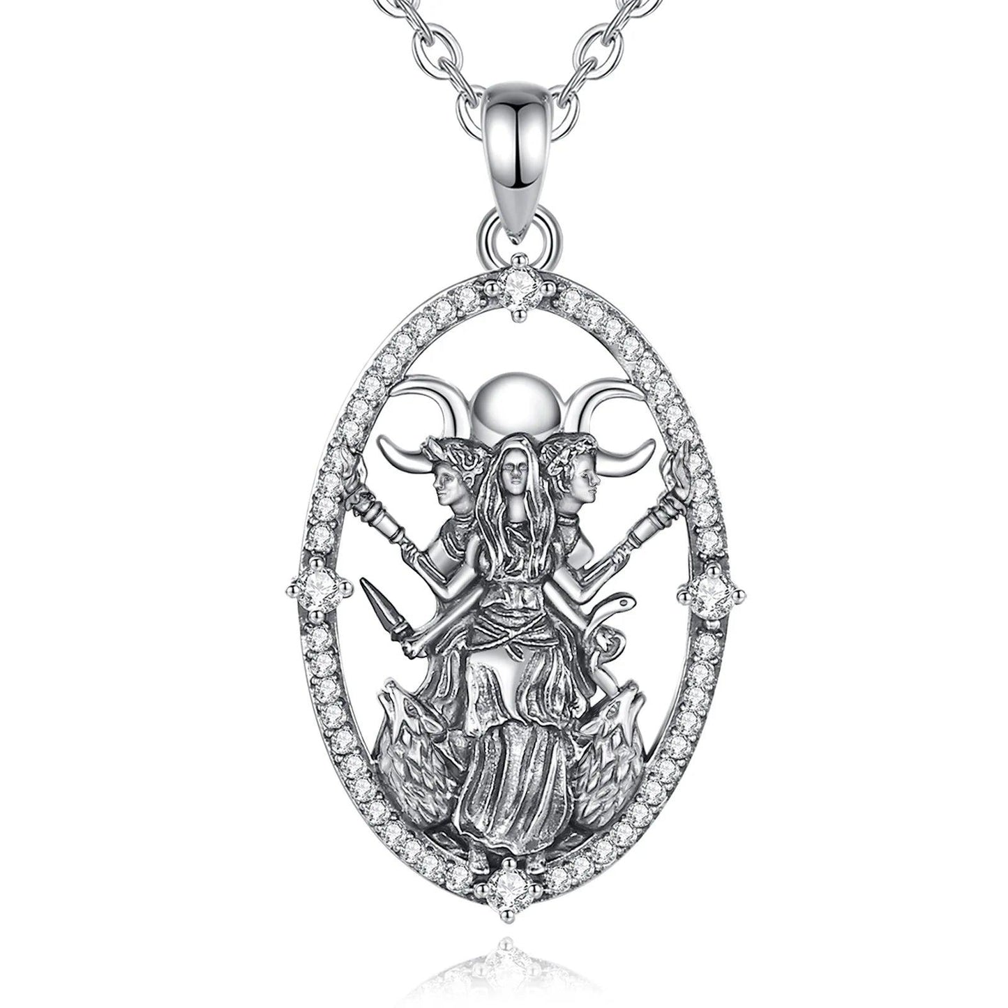 925 Sterling Silver Hecate Goddess Necklace - Wicca Triple Moon Goddess Necklace Witch Jewelry-MoonChildWorld