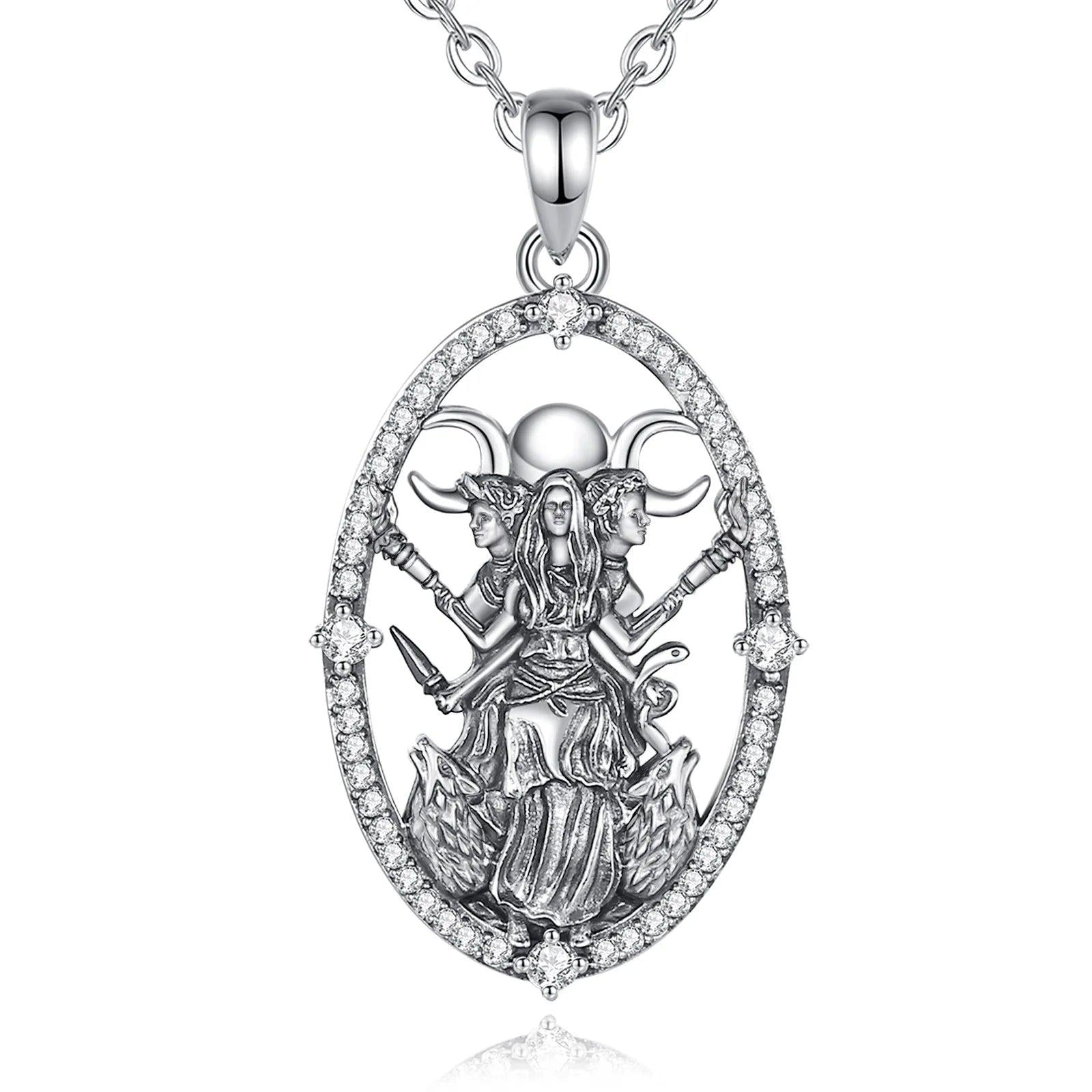 925 Sterling Silver Hecate Goddess Necklace - Wicca Triple Moon Goddess Necklace Witch Jewelry-MoonChildWorld