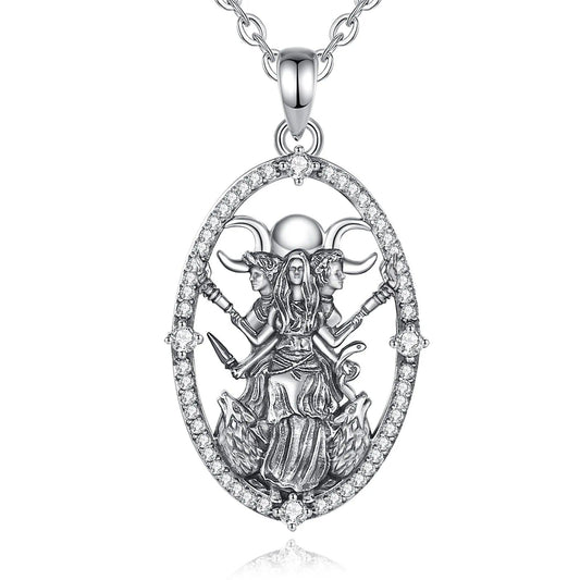 925 Sterling Silver Hecate Goddess Necklace - Wicca Triple Moon Goddess Necklace Witch Jewelry-MoonChildWorld