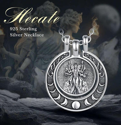 925 Sterling Silver Hecate Triple Moon Goddess Necklace Snake Moon Phases Wicca Pagan Jewelry-MoonChildWorld
