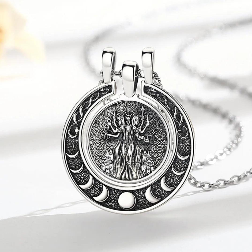 925 Sterling Silver Hecate Triple Moon Goddess Necklace Snake Moon Phases Wicca Pagan Jewelry-MoonChildWorld