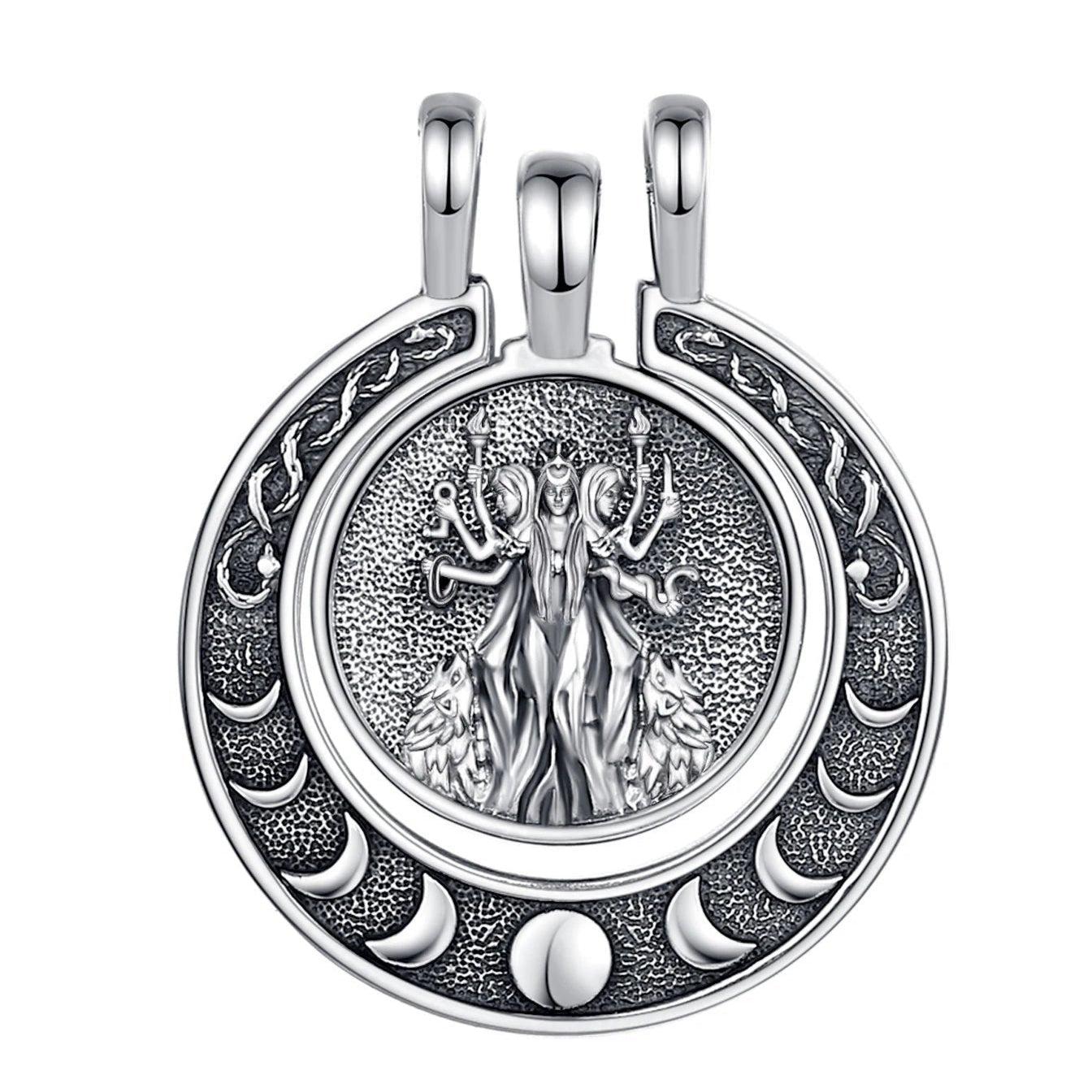 925 Sterling Silver Hecate Triple Moon Goddess Necklace Snake Moon Phases Wicca Pagan Jewelry-MoonChildWorld
